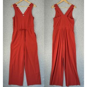 Athleta Savannah Jumpsuit Currant Red Orange Wide Leg V-Neck Cinch Waist Size 4